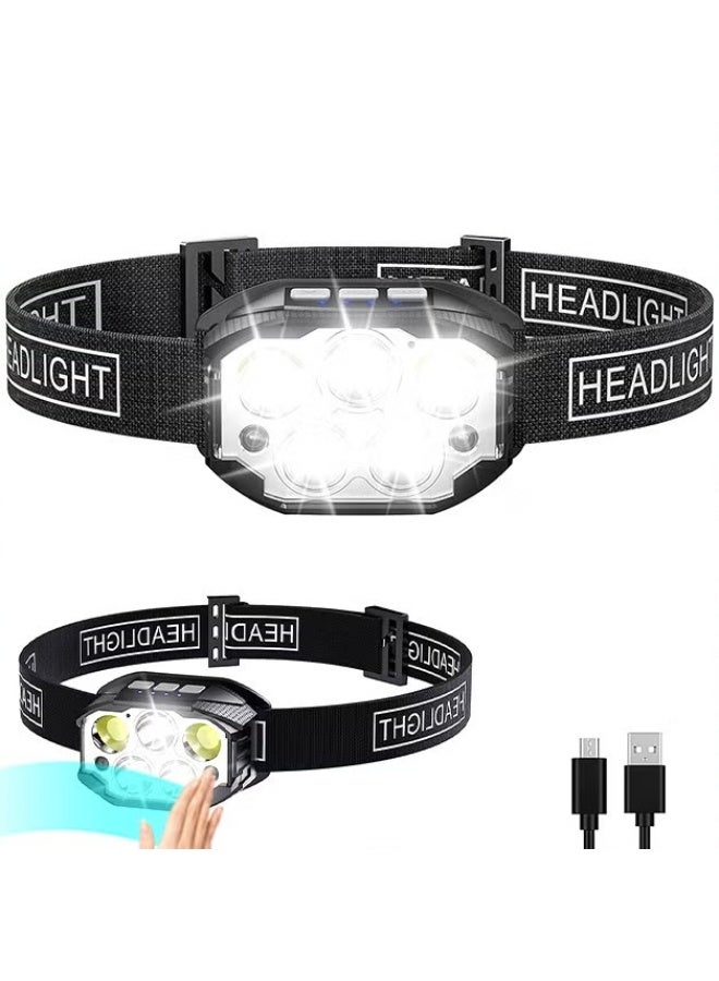 EETU Headlamp Flashlight,Hands-Free Headlamp,1200 Lumen Ultra Head Lamp,5 LED-3XPE+2COB Rechargeable,6+6 Modes Headlight,Hand Sensor,Waterproof Forehead Light For Adults Teens,Outdoor Running Camping Gear - Image 1